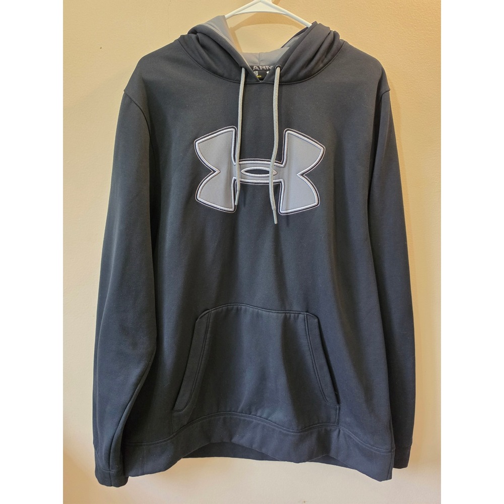 Under Armour Storm Hoodie Mens XL Black Gray Embroidered Logo Fleece Sweatshirt